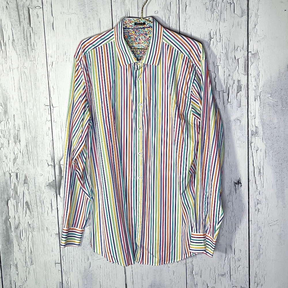 Bugatchi Uomo Multicolor Stripes Button Up It Dre… - image 1